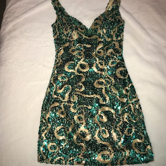 Wow Dresses Green And Gold Short Cocktail Dress Nwt Poshmark